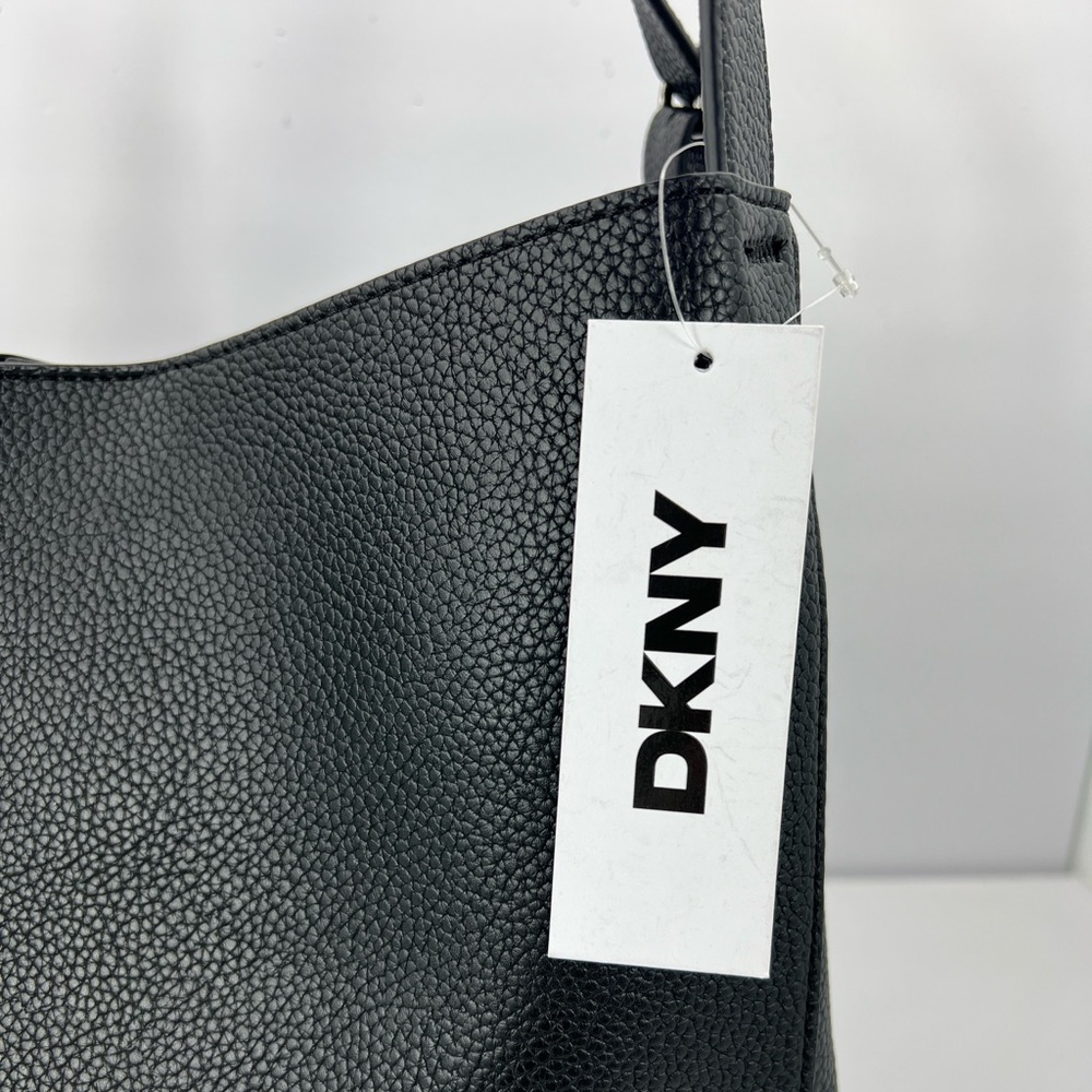DKNY MILLER TRIPLE COMPARTMENT TOTE BAG/PURSE, BLACK FAUX IMPRINTED LEATHER - Picture 6 of 15